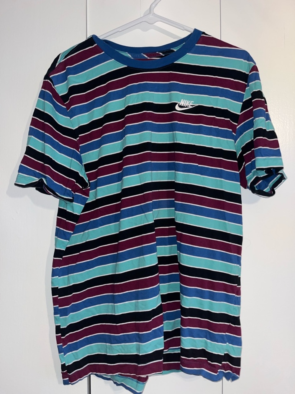 Nike Men’s Striped Crew T-Shirt - Teal, Blue, Burgundy
